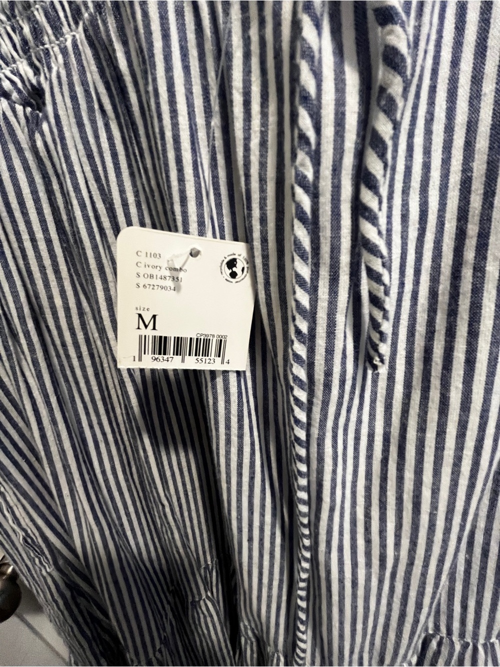 NWT Free People Juno Maxi Dress M Blue Ivory Stripe Smocked Cotton Pockets - Picture 6 of 10